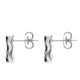 Sterling Silver Whitby Jet Open Wavy Square Stud Earrings. e607. 