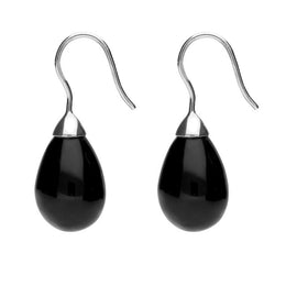 Sterling Silver Whitby Jet Oval Bead Hook Earrings E1601 side
