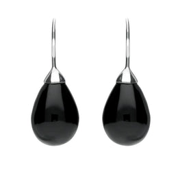 Sterling Silver Whitby Jet Oval Bead Hook Earrings E1601