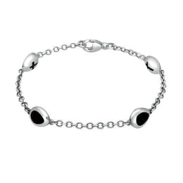 Sterling Silver Whitby Jet Oval Cross Detail Four Stone Bracelet 