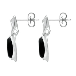 Sterling Silver Whitby Jet Oval Drop Earrings. e2036.