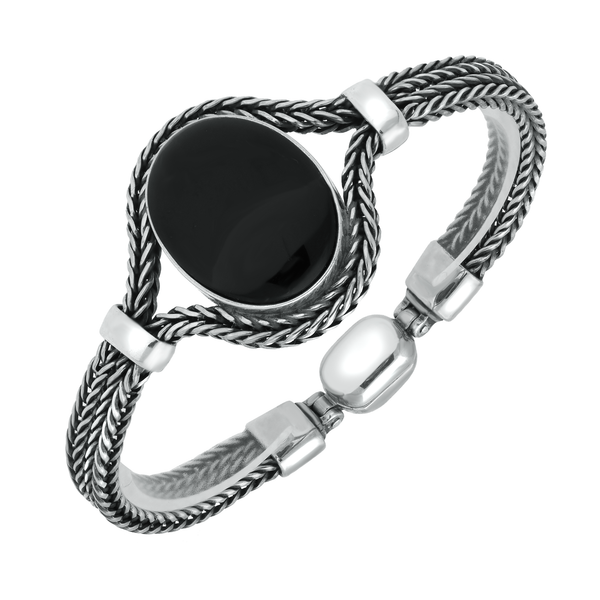 Sterling Silver Whitby Jet Oval Foxtail Bracelet. B758.
