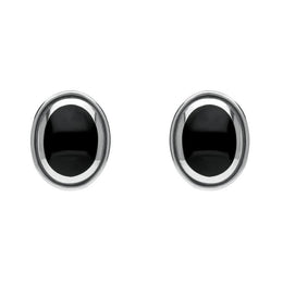 Sterling Silver Whitby Jet Oval Framed Edge Stud Earrings. E178. 
