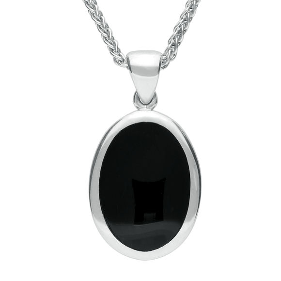 Sterling Silver Whitby Jet Oval FLat Necklace P091