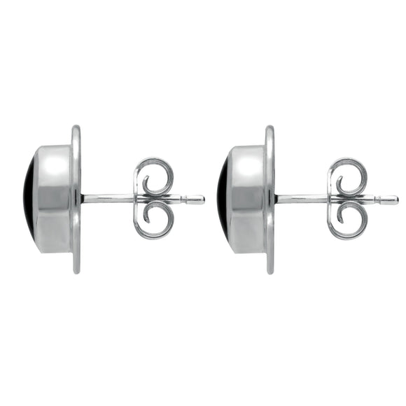 Sterling Silver Whitby Jet Oval Ribbed Edge Stud Earrings. E184. 