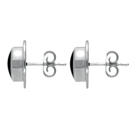 Sterling Silver Whitby Jet Oval Ribbed Edge Stud Earrings. E184. 