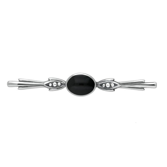 Sterling Silver Whitby Jet Oval Scroll Brooch M063