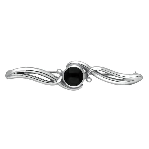 Sterling Silver Whitby Jet Oval Scroll Brooch M103