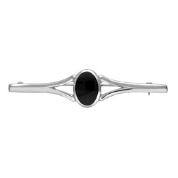 Sterling Silver Whitby Jet Oval Split Bar Brooch. M232.