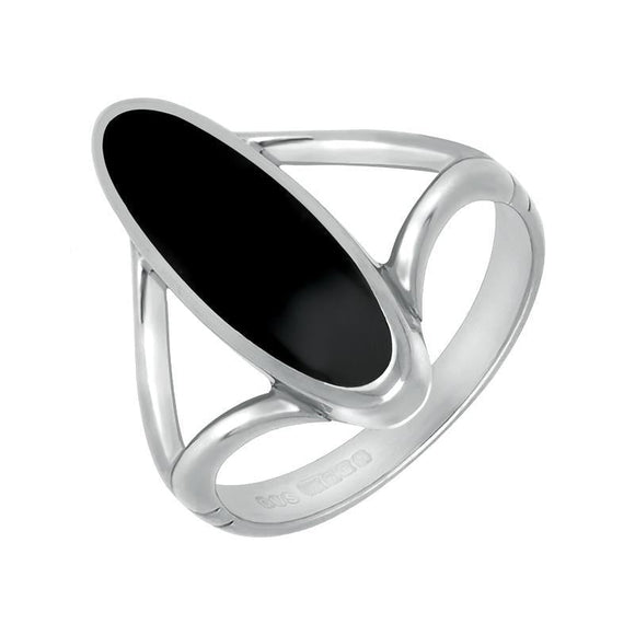Sterling Silver Whitby Jet Heritage Oval Split Shank Ring, R004.