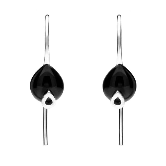 Sterling Silver Whitby Jet Pear Hook Earrings E2317