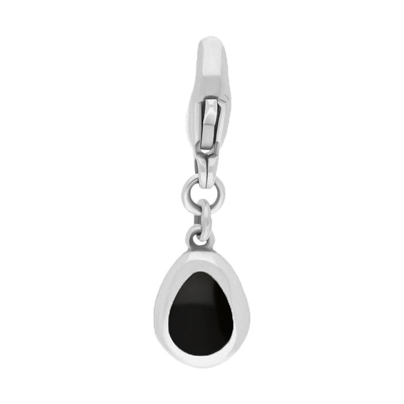 Sterling Silver Whitby Jet Pear Shaped Fleur De Lis Clip Charm, G663.
