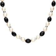 Sterling Silver Whitby Jet Pearl Oval Bead Necklace. N884.