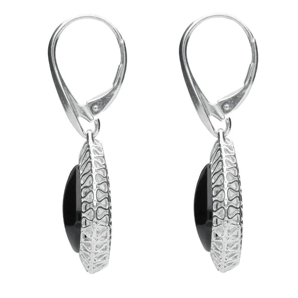 Sterling Silver Whitby Jet Pierced Drop Earrings. E2130.
