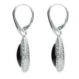 Sterling Silver Whitby Jet Pierced Drop Earrings. E2130.