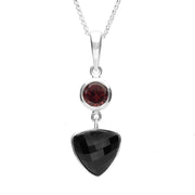 Sterling Silver Whitby Jet Pink Tourmaline Faceted Upside Down Triangle Unique Necklace PUNQ0004756