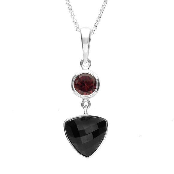 Sterling Silver Whitby Jet Pink Tourmaline Faceted Upside Down Triangle Unique Necklace PUNQ0004756