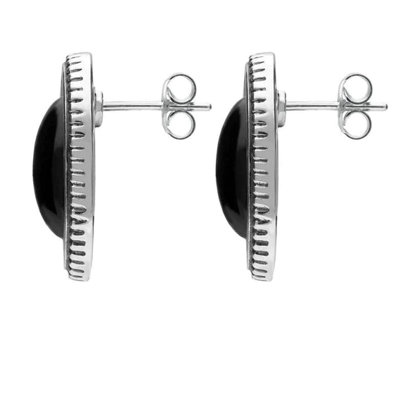 Sterling Silver Whitby Jet Ridged Oval Stud Earrings E1909