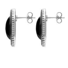 Sterling Silver Whitby Jet Ridged Oval Stud Earrings E1909
