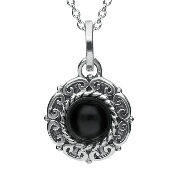 Sterling Silver Whitby Jet Rope Edge Beaded Two Piece Set