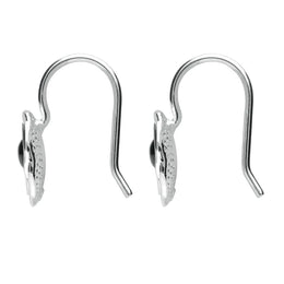 Sterling Silver Whitby Jet Rose Hook Earrings. E1916.