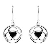 Sterling Silver Whitby Jet Round Celtic Knot Hook Earrings E2310