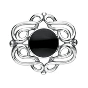 Sterling Silver Whitby Jet Round Fancy Brooch. M114.