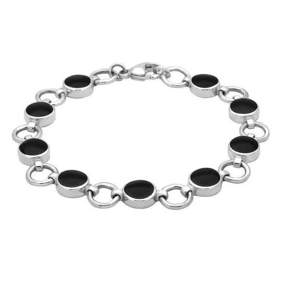 Sterling Silver Whitby Jet Round Four Piece Set. S005