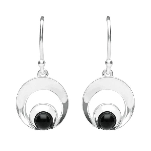 Sterling Silver Whitby Jet Round Open Circle Drop Earrings E2308