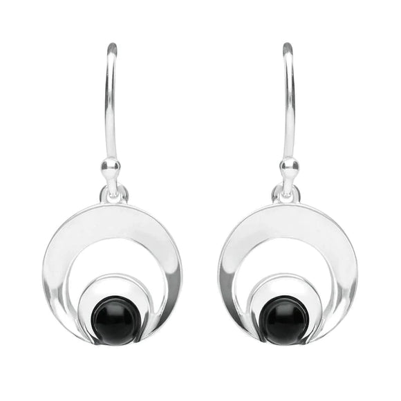 Sterling Silver Whitby Jet Round Open Circle Drop Earrings E2308