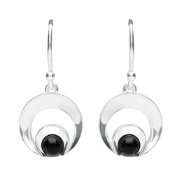 Sterling Silver Whitby Jet Round Open Circle Drop Earrings E2308