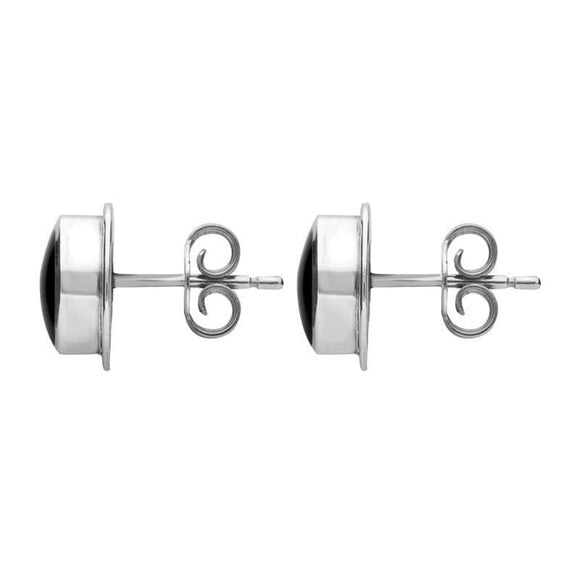 Sterling Silver Whitby Jet Round Plain Edged Stud Earrings. E179.
