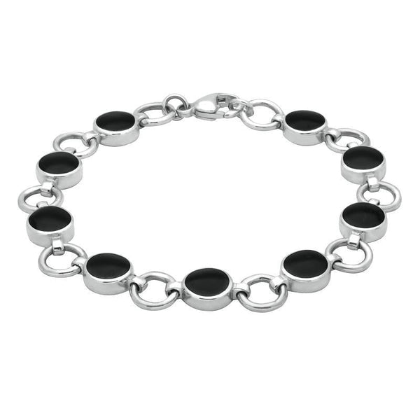 Sterling Silver Whitby Jet Nine Stone Round Ring Bracelet B537
