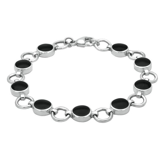 Sterling Silver Whitby Jet Nine Stone Round Ring Bracelet B537