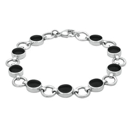Sterling Silver Whitby Jet Nine Stone Round Ring Bracelet B537
