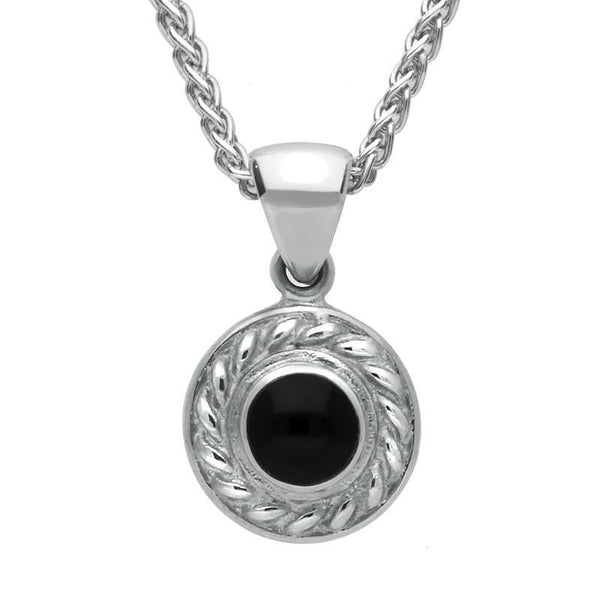 Sterling Silver Whitby Jet Round Rope Edge Necklace P325