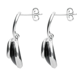 Sterling Silver Whitby Jet Round Swirl Drop Earrings. E2131.