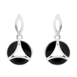 Sterling Silver Whitby Jet Round Three Stone Drop Earrings E1182
