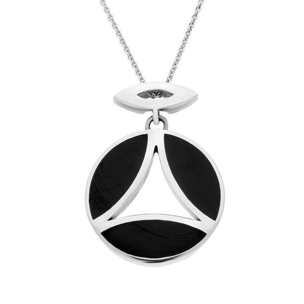 Sterling Silver Whitby Jet Round Three Stone Necklace P1674c