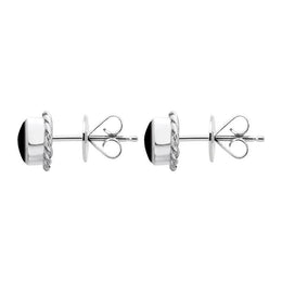 Sterling Silver Whitby Jet Round Twist Edge Stud Earrings. E134.