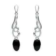 Sterling Silver Whitby Jet Scroll Drop Earrings E089