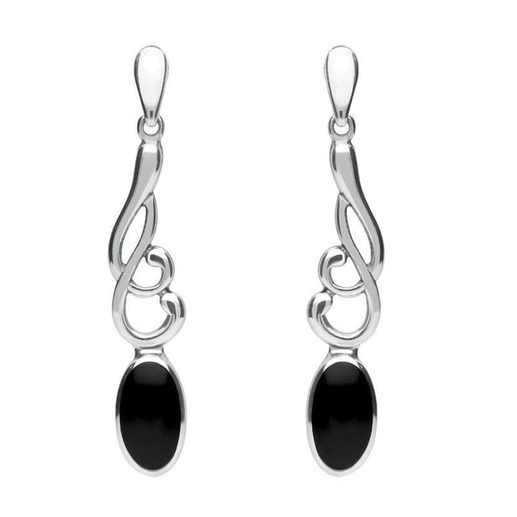 Sterling Silver Whitby Jet Scroll Drop Earrings E089