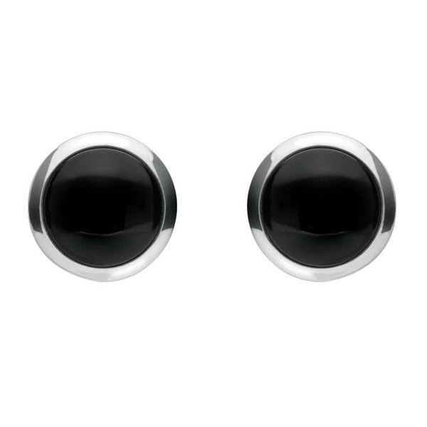 Sterling Silver Whitby Jet Simple Round Stud Earrings. E1824.