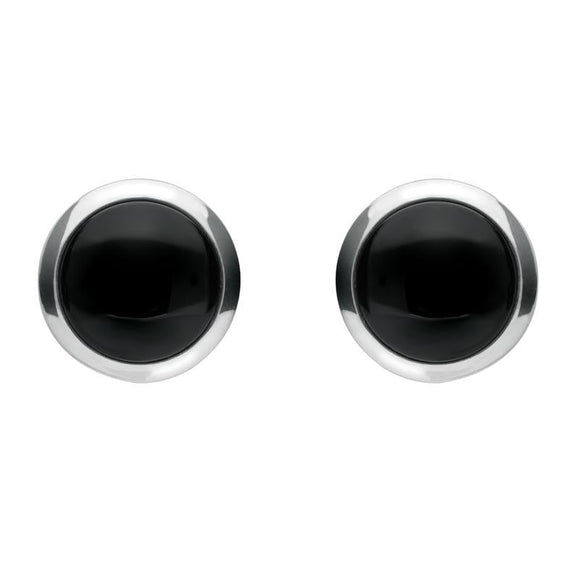 Sterling Silver Whitby Jet Simple Round Stud Earrings. E1824.