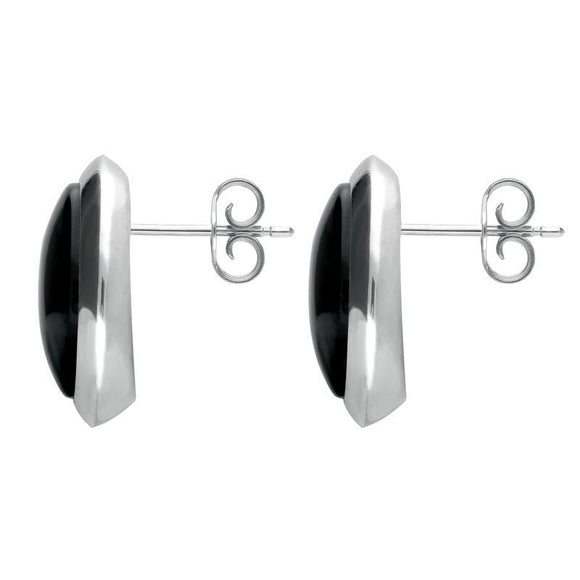 Sterling Silver Whitby Jet Simple Round Stud Earrings. E1824.