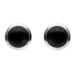 Sterling Silver Whitby Jet Simple Round Stud Earrings. E1824.