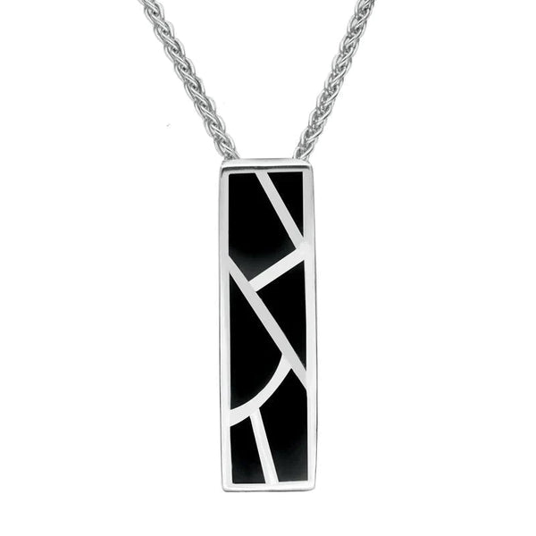 Sterling Silver Whitby Jet Six Stone Oblong Shaped Necklace. P920