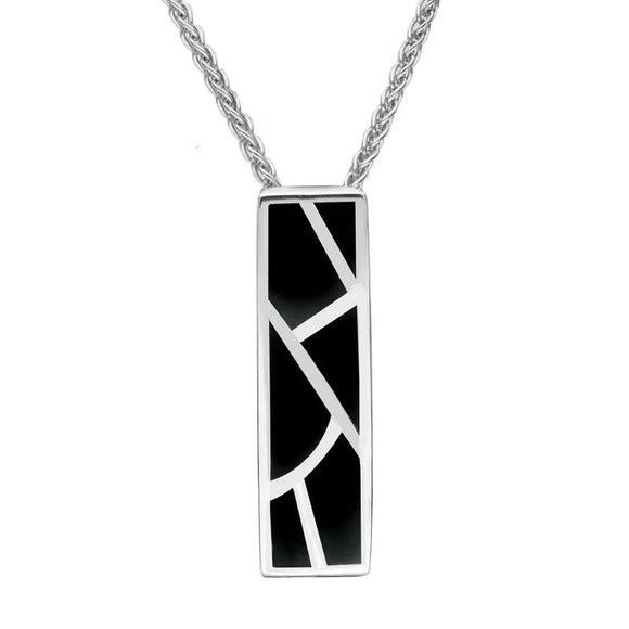 Sterling Silver Whitby Jet Six Stone Oblong Shaped Necklace. P920