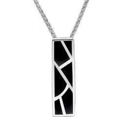Sterling Silver Whitby Jet Six Stone Oblong Shaped Necklace. P920