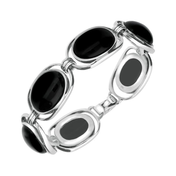 Sterling Silver Whitby Jet Six Stone Open End Bracelet. B670.